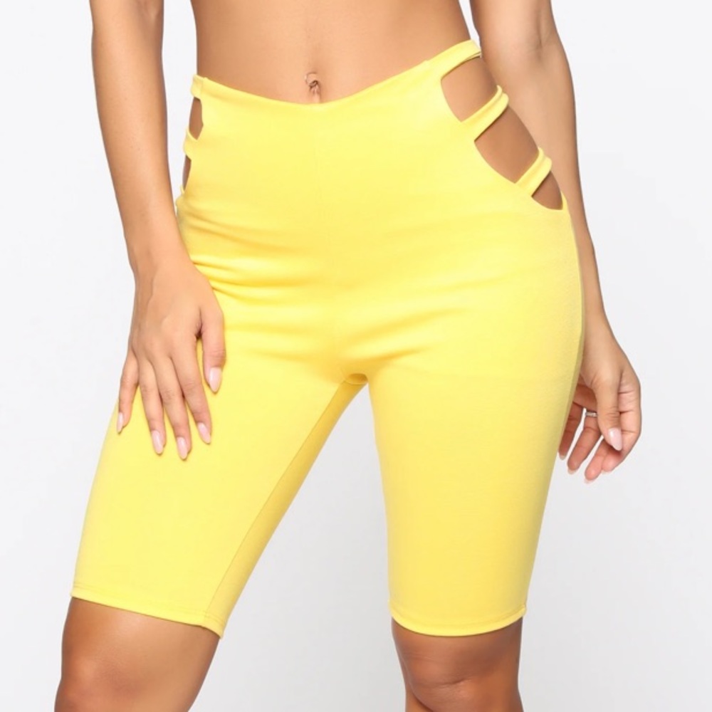 Yellow Cutout Biker Shorts